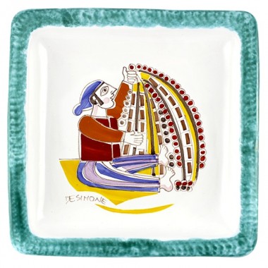 Square Plate Folk PQFK-19 Fisherman with Basket Square Plate Folk PQFK-19 Fisherman with Basket